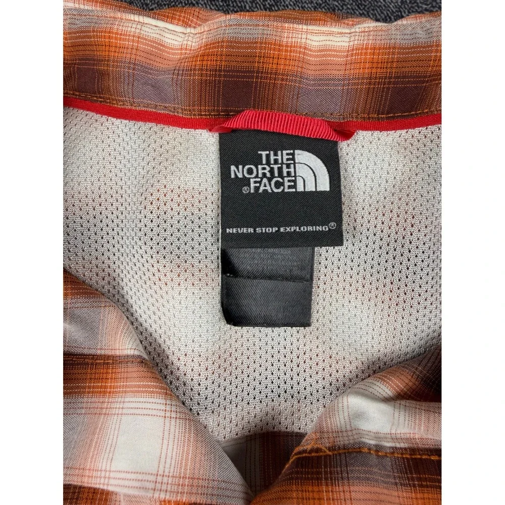 The North Face Mens Orange Plaid Long Sleeve Hiking Button Down Shirt Size Med